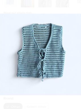 Handmade Crochet Tie-Front Top - Light Blue